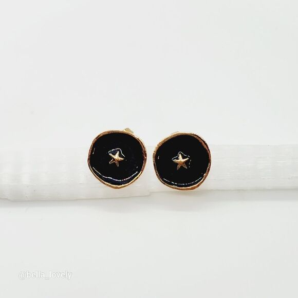 Jewelry - Fashion European Oil Drop Gold Toned Star Round Stud Earrings